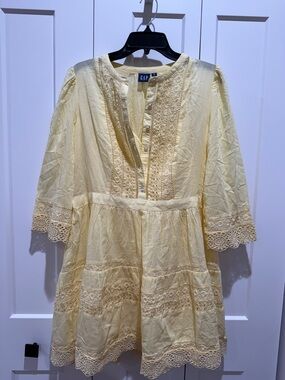 GAP Pale Yellow Lace-Trim Cotton Tunic Dress